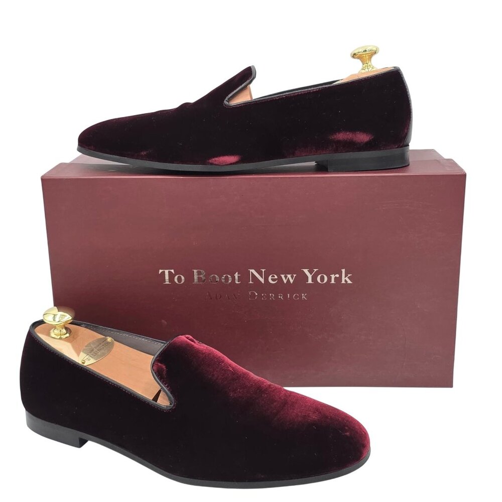 Italy To Boot Adam Derrick Mens 8M Garnet Red Velvet Dress Shoes Loafers Slipper - Picture 15 of 16